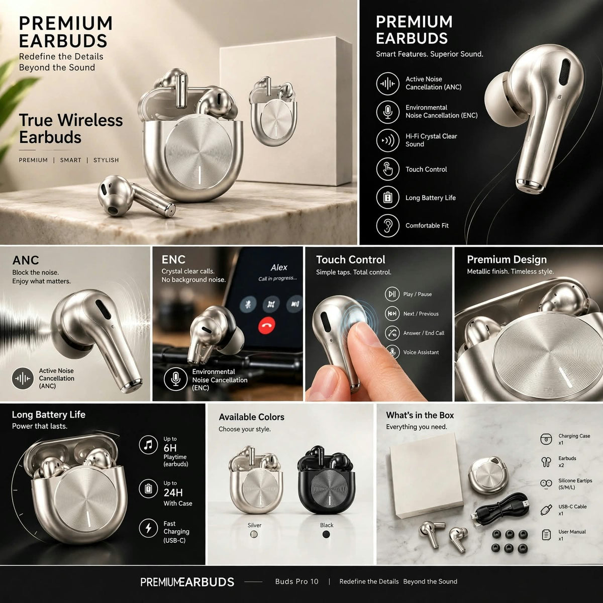 BUDS PRO-10 TWS True Wireless Earbuds
